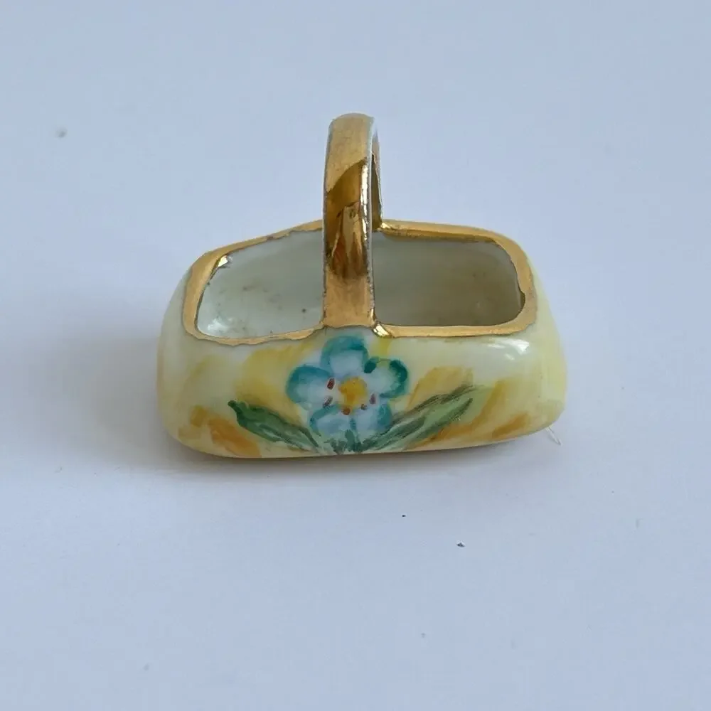 Vtg Limoges France Miniature Porcelain Basket Hand Painted Floral Gold Trim